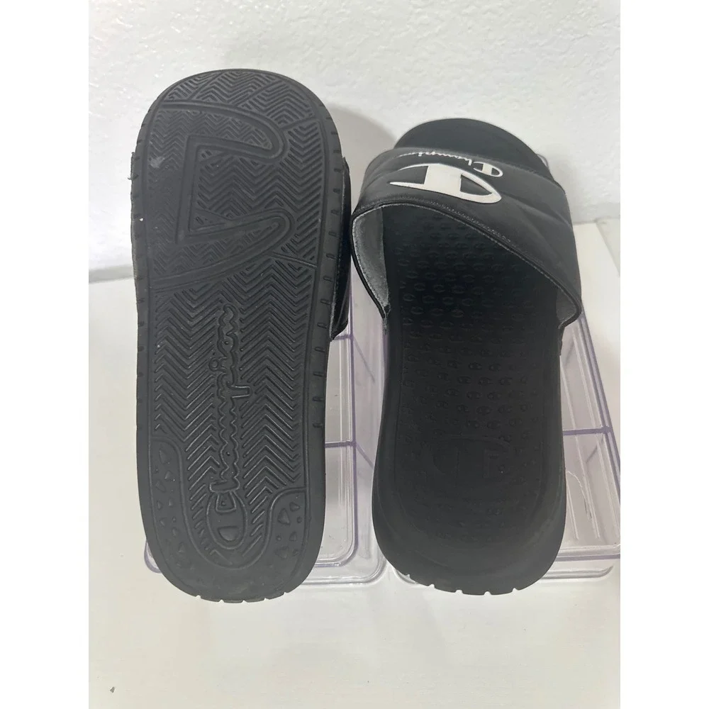 Champion Slides Mens 10M Black White Logo Pool Beach Sandals Slip On